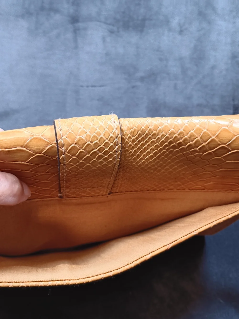 Tan Snake-Embossed Wristlet Clutch with Gold Buckle Perfect Size To Grab And Go